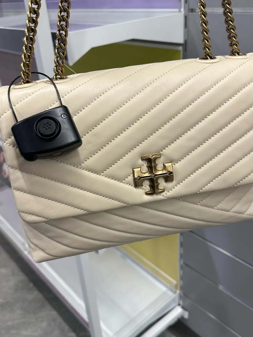 Tory Burch Cream Quilted Chevron Shoulder Bag with Gold Hardware 90446